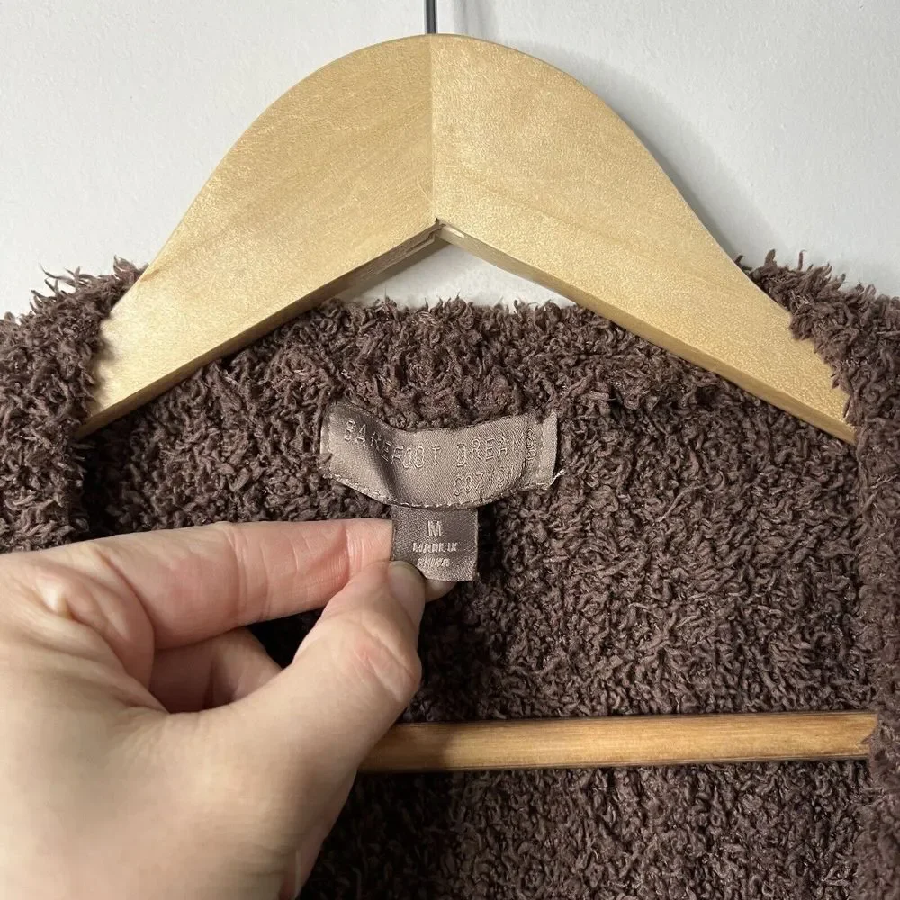 Barefoot Dreams Medium Cozy Chic Boardwalk Cardigan Sweater Sable Brown Plush - Picture 4 of 7